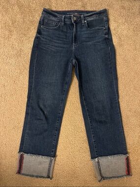 Dark Blue Women's Cropped Raw Hem Jeans